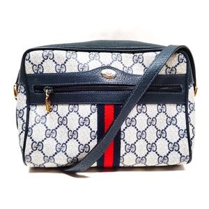 Vintage Gucci Shoulder Bag Sherry Line Navy Blue PVC Preowned